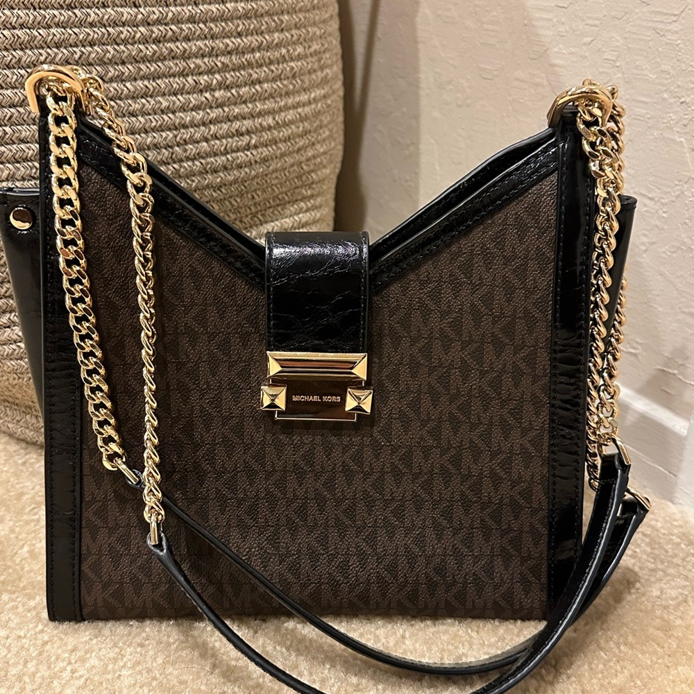 Michael Kors Black and Brown Chain Shoulder Bag